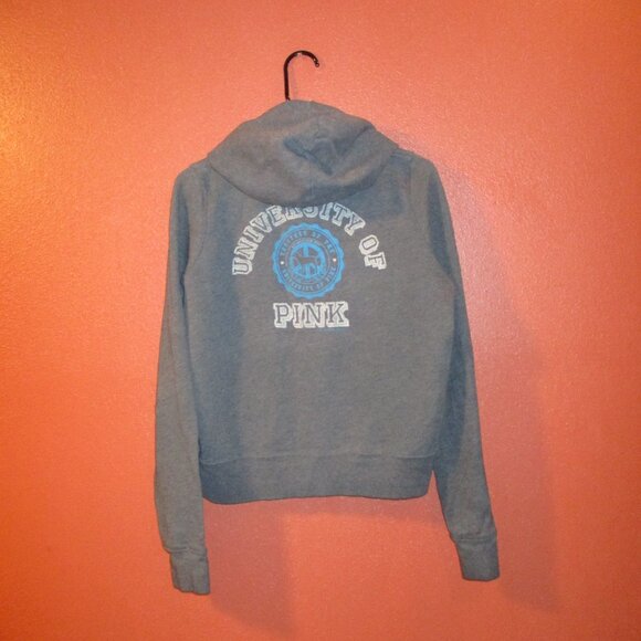 PINK Victoria Secret Woman Large Gray Blue Full Zip Long Sleeve Hooded Jacket - Picture 7 of 8